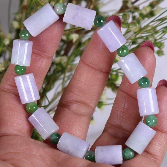 Certified Lavender&Green 100% Natural A jadeite 14*8.5mm Bead Bracelet - Picture 5 of 12